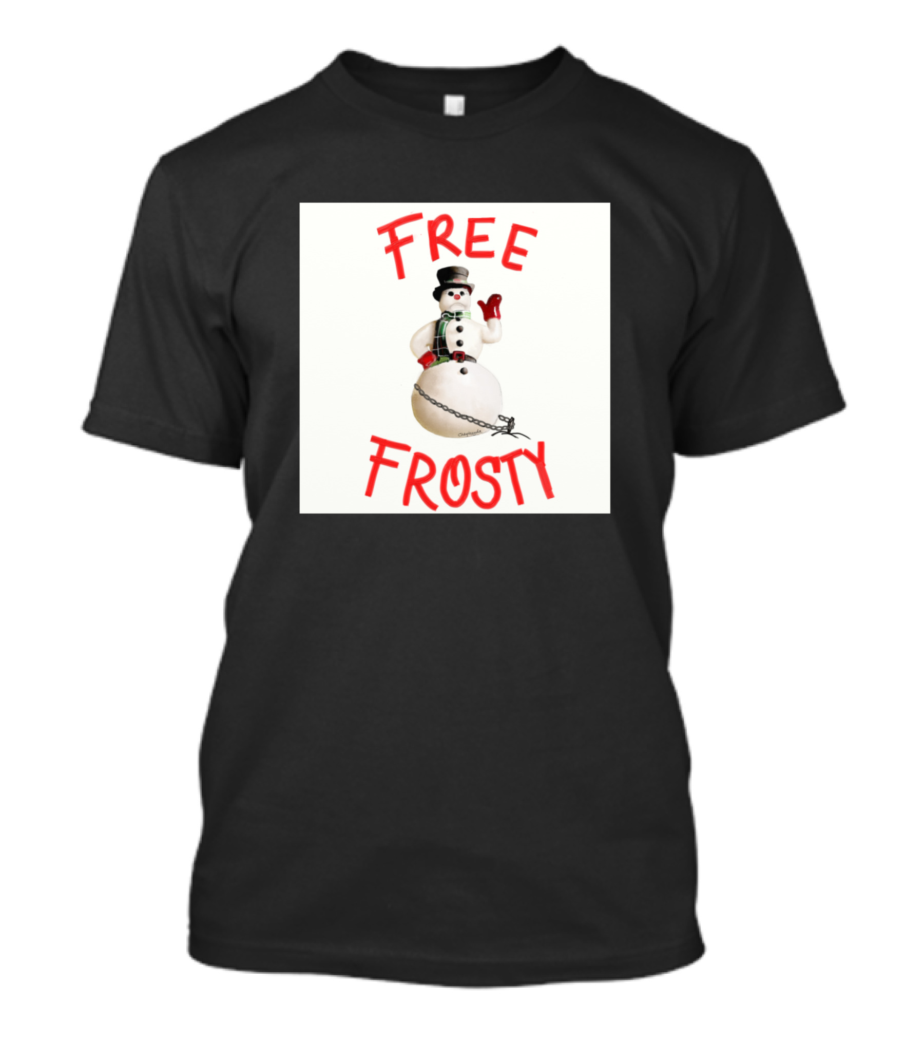 Free Frosty Snowman With Chains Holiday Humor T-Shirt