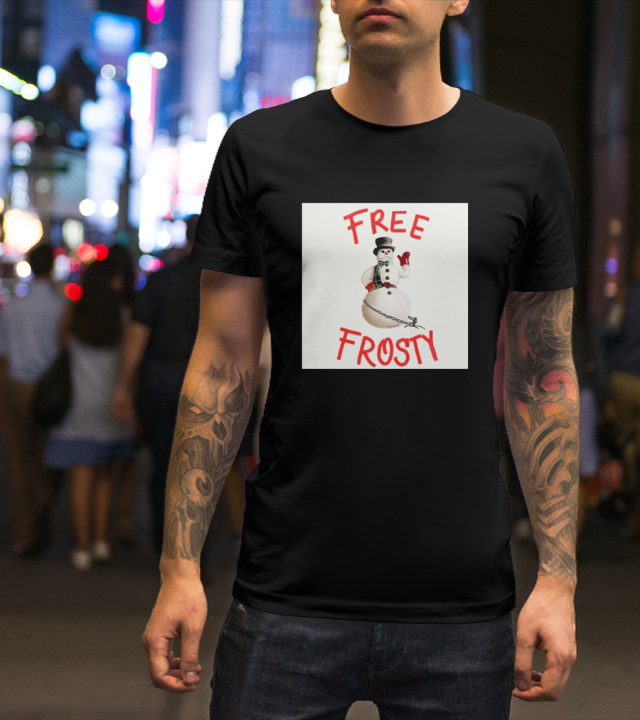 Free Frosty Snowman With Chains Holiday Humor T-Shirt