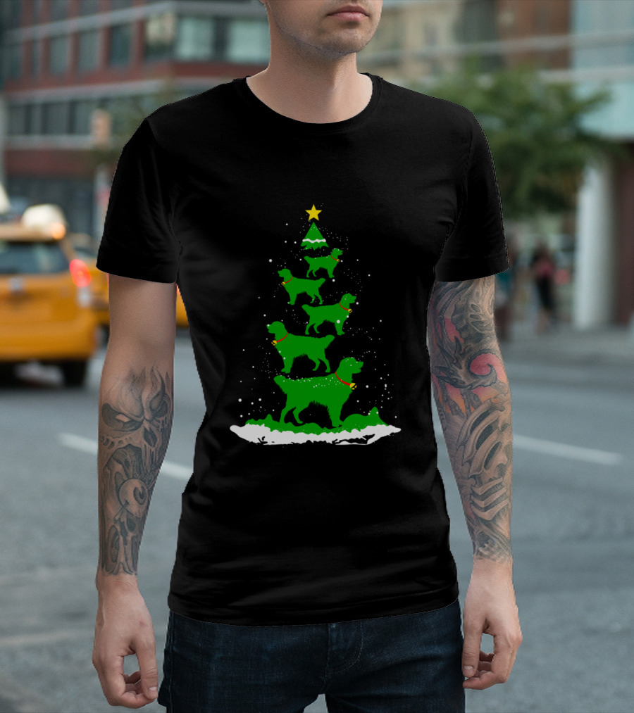 Funny Golden Retriever Dogs Shaped Christmas Tree with Festive Star T-Shirt