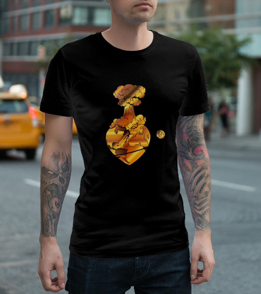 Gold Atomic Heart Explosion Planetary Eruption T-Shirt