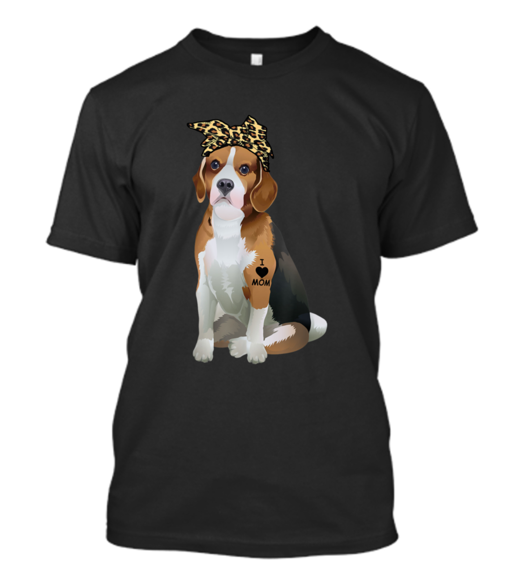 I Love Mom Beagle Tattoo Leopard Bow T-Shirt