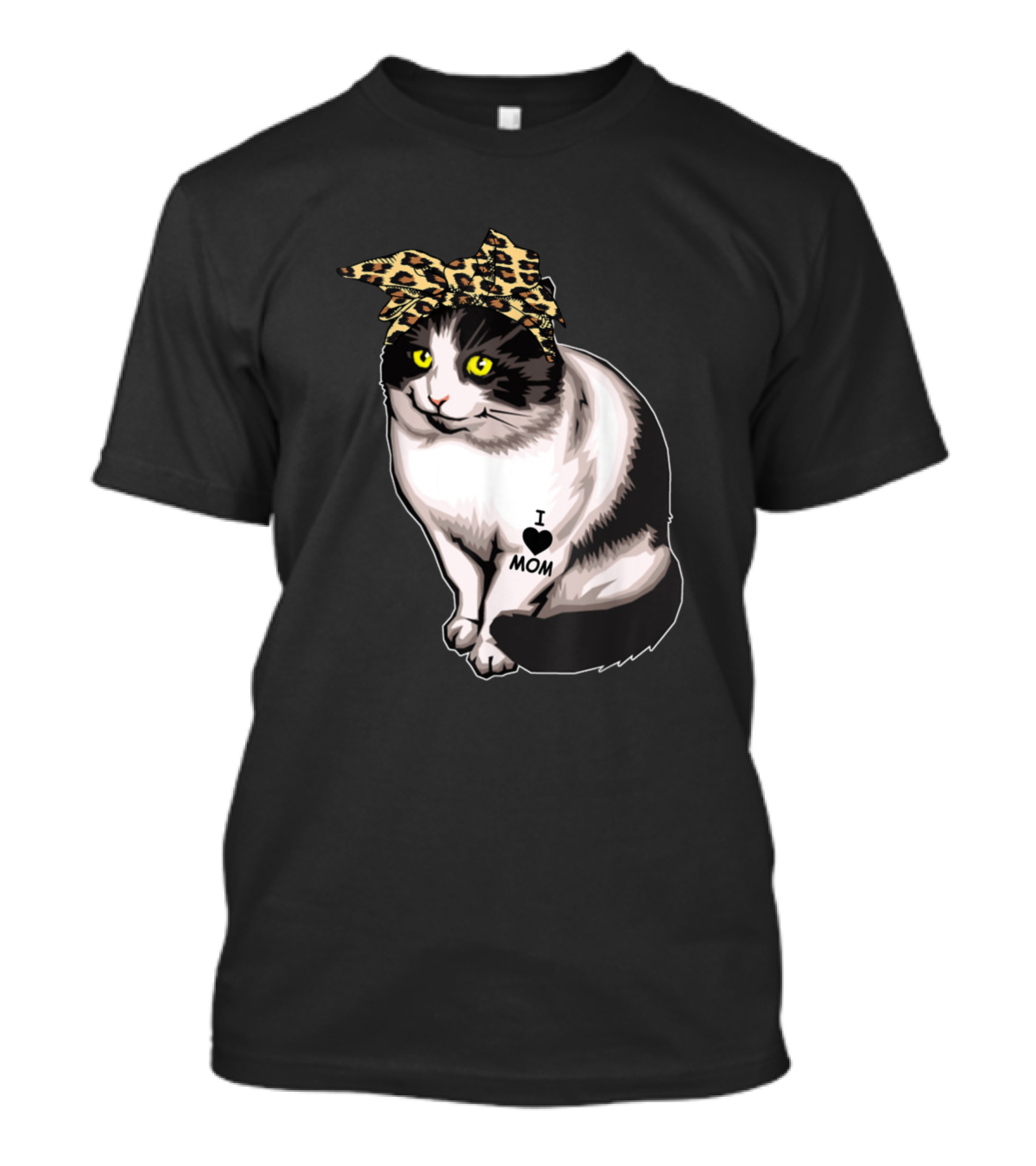 I Love Mom Cat Leopard Bandana Tattoo T-Shirt