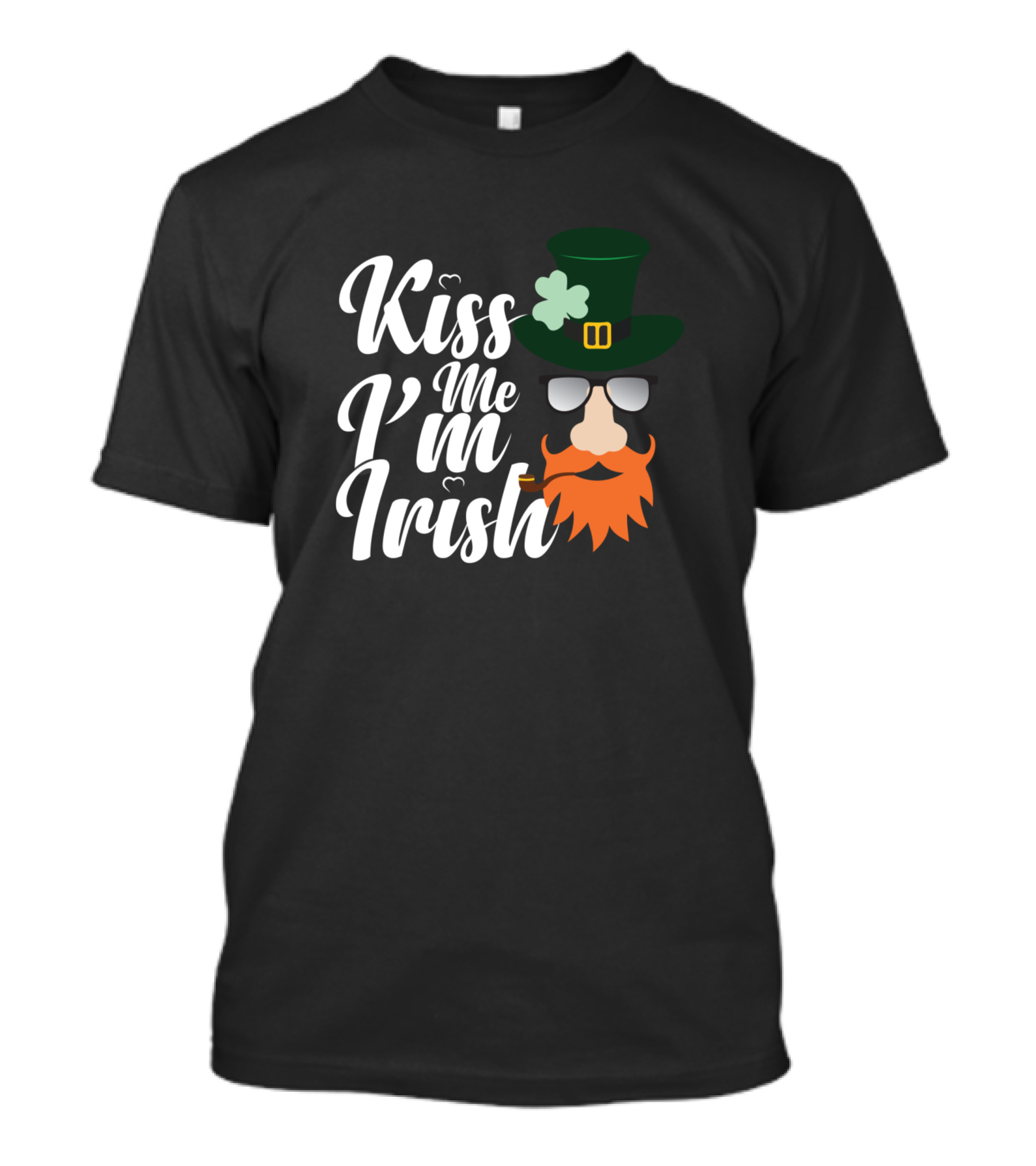 Kiss Me I'm Irish Shamrock Leprechaun Hat Beard Sunglasses T-Shirt