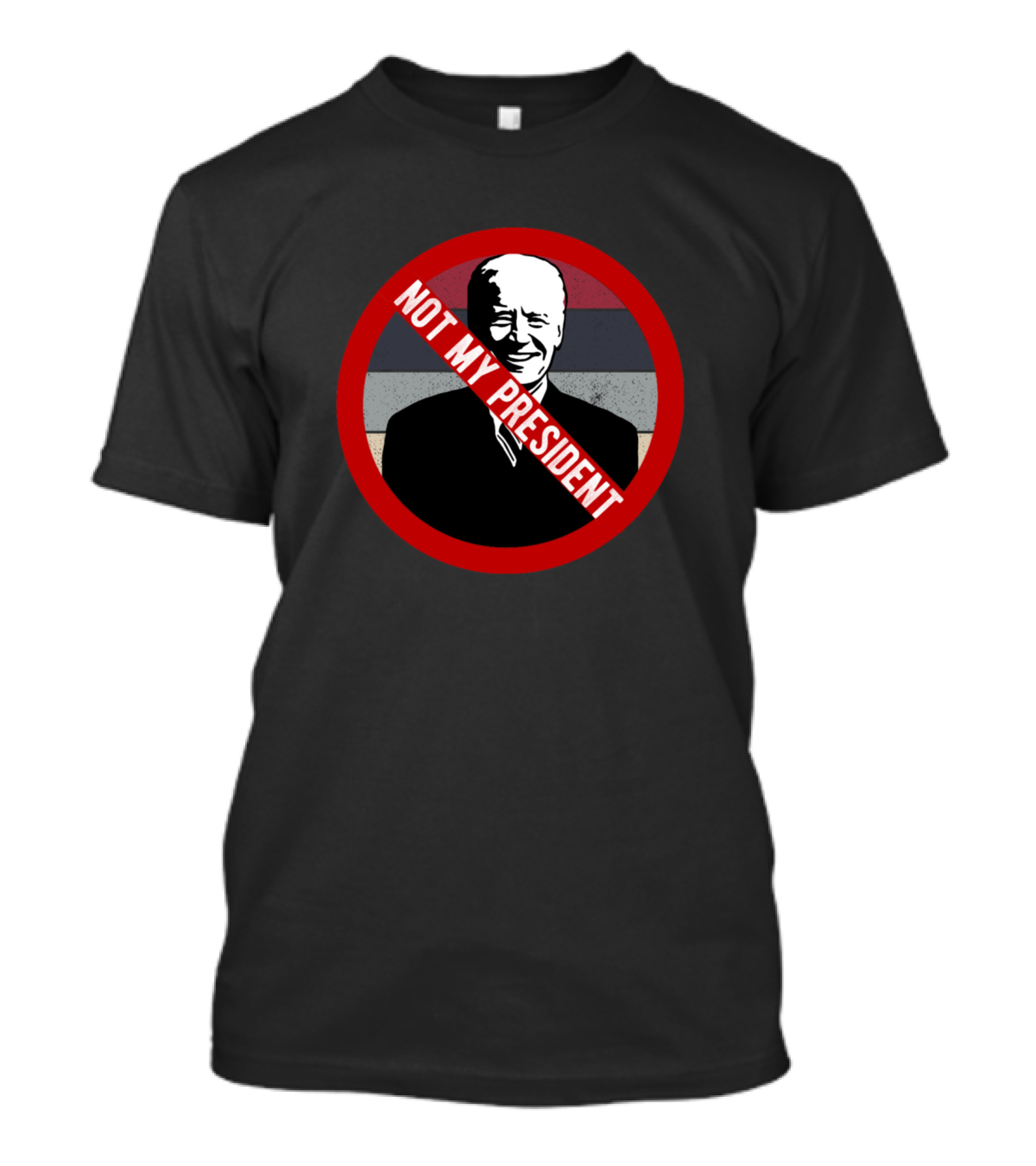 Not My President Biden Red Circle Icon With Stripes T-Shirt