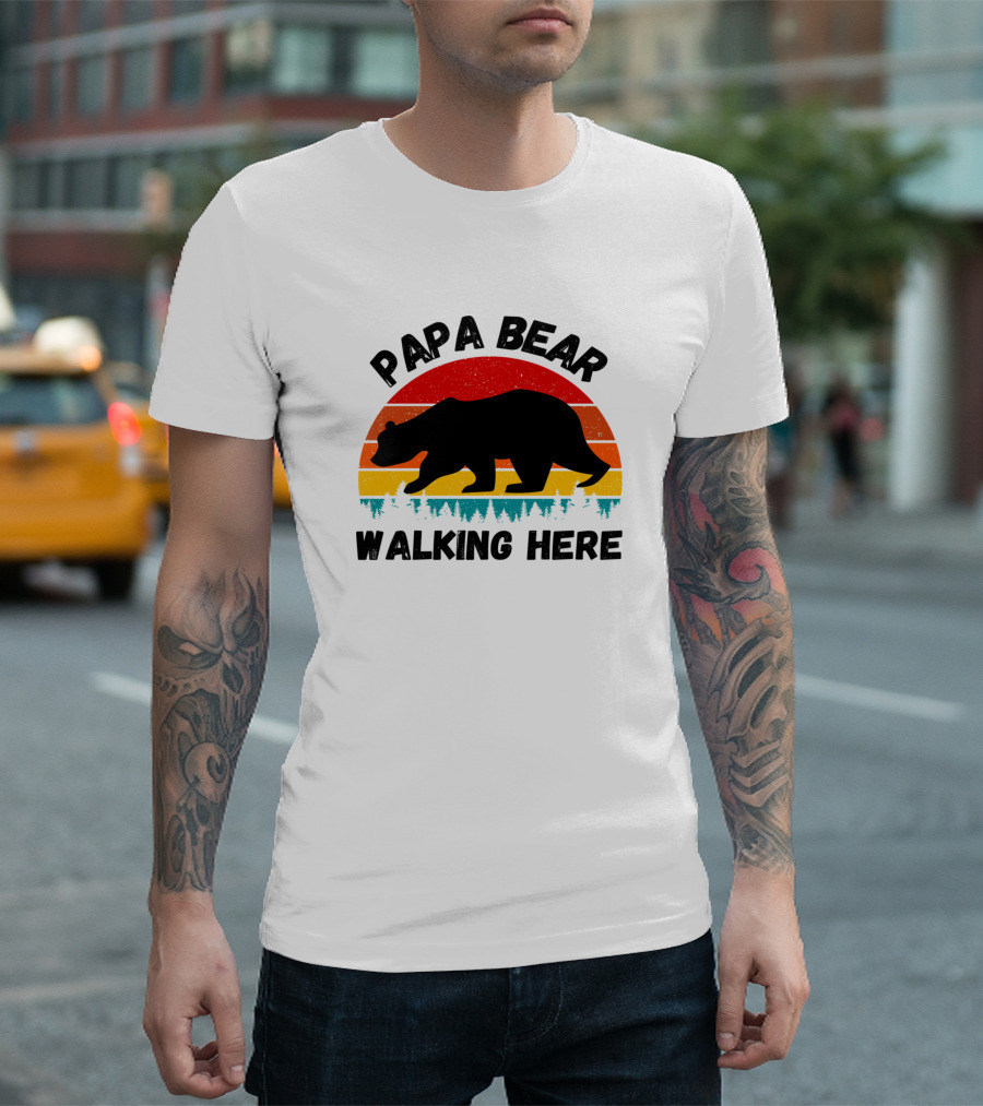 Papa Bear Walking Here Sunset Stripes T-Shirt
