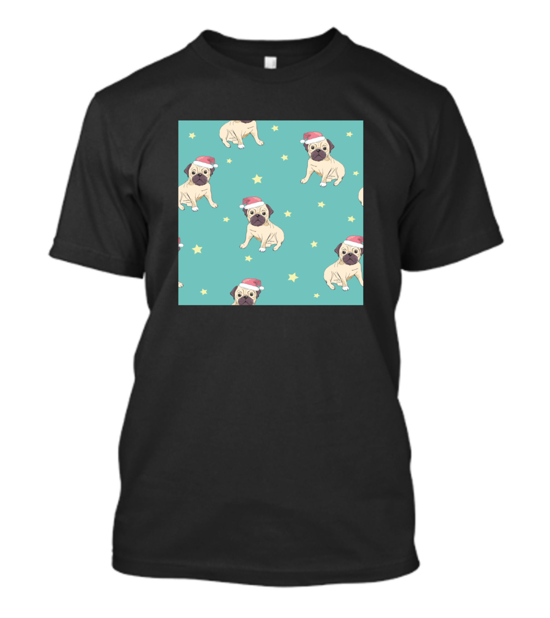 Pug Santa Hat Festive Pattern With Stars T-Shirt