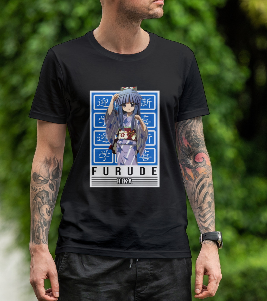 Furude Rika Higurashi No Naku Koro Ni Blue Kanji Blocks T-Shirt