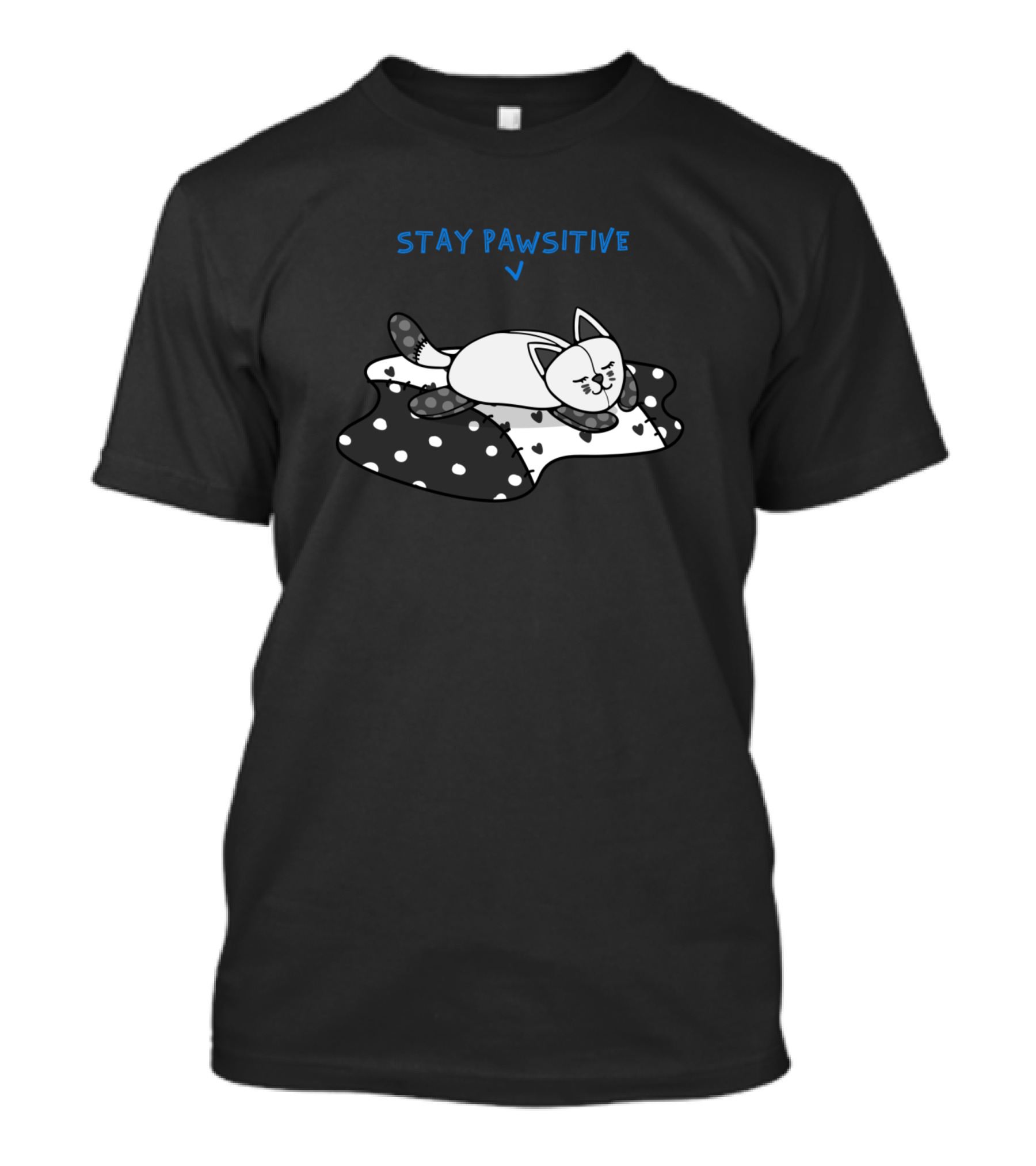 Stay Pawsitive Cute Sleeping Kitten On Polka Dot Blanket T-Shirt
