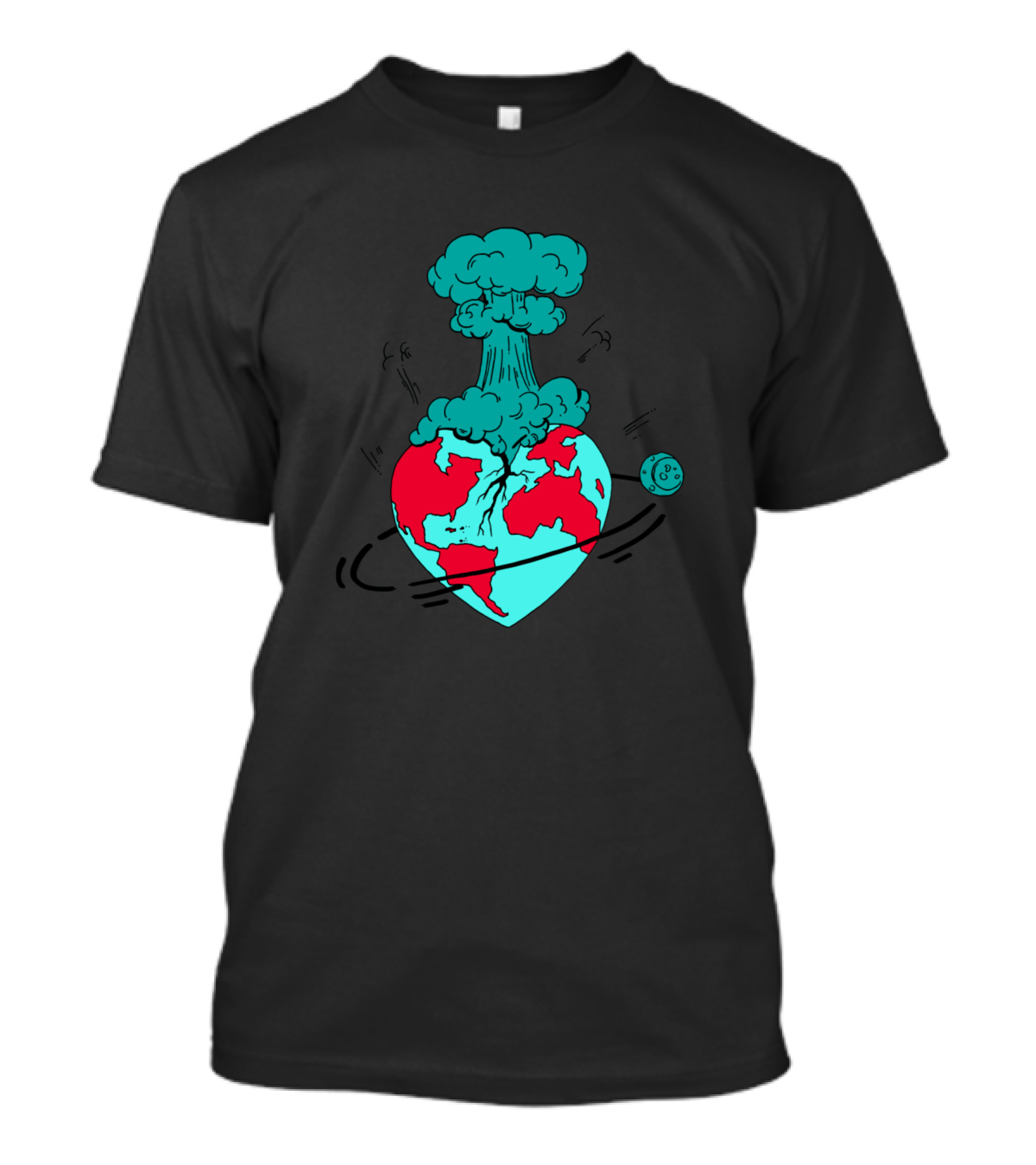 Turqred Atomic Heart Exploding Earth With Orbiting Moon T-Shirt
