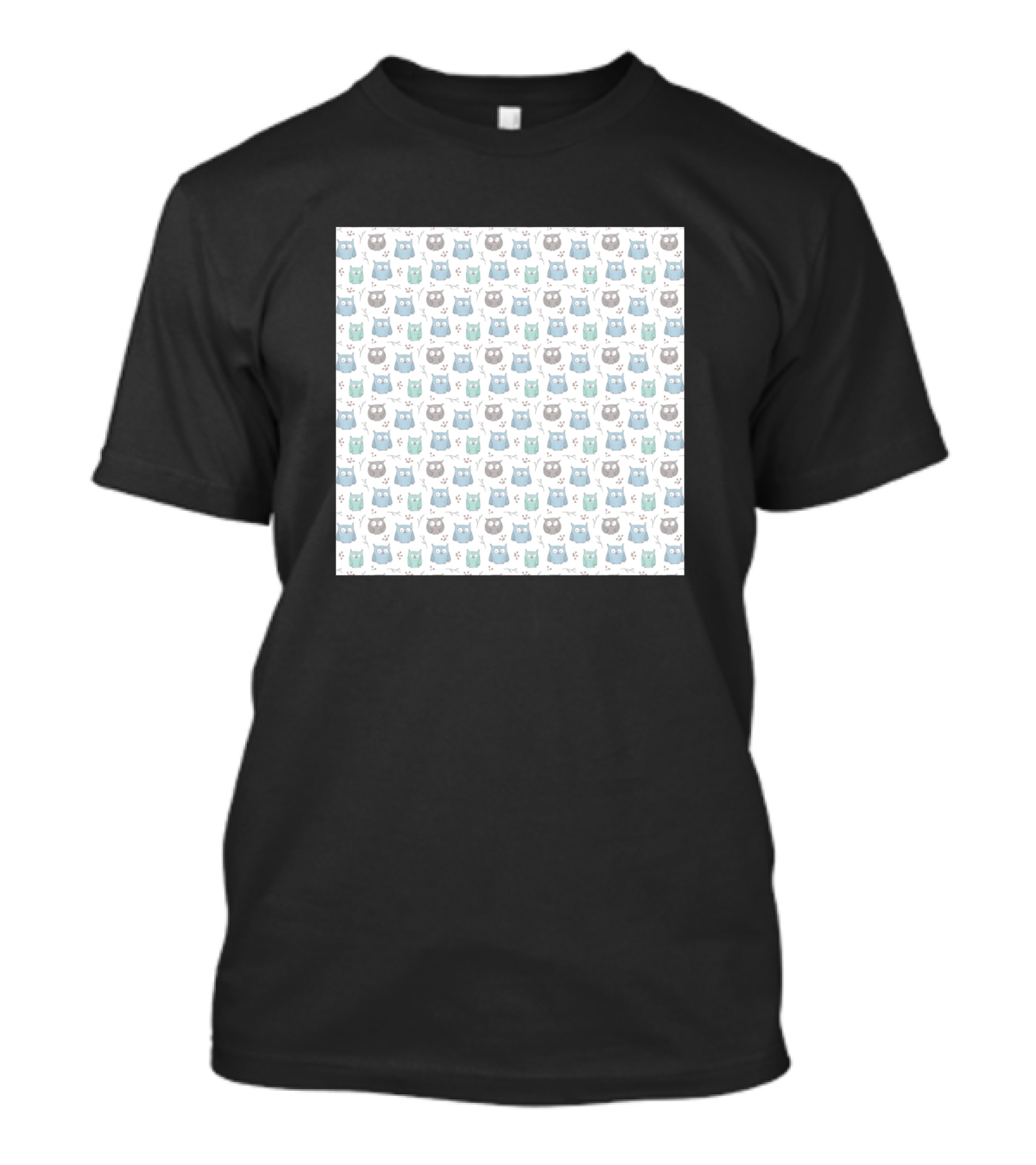 Playful Pattern Of Whimsical Blue And Green Owl Faces T-Shirt