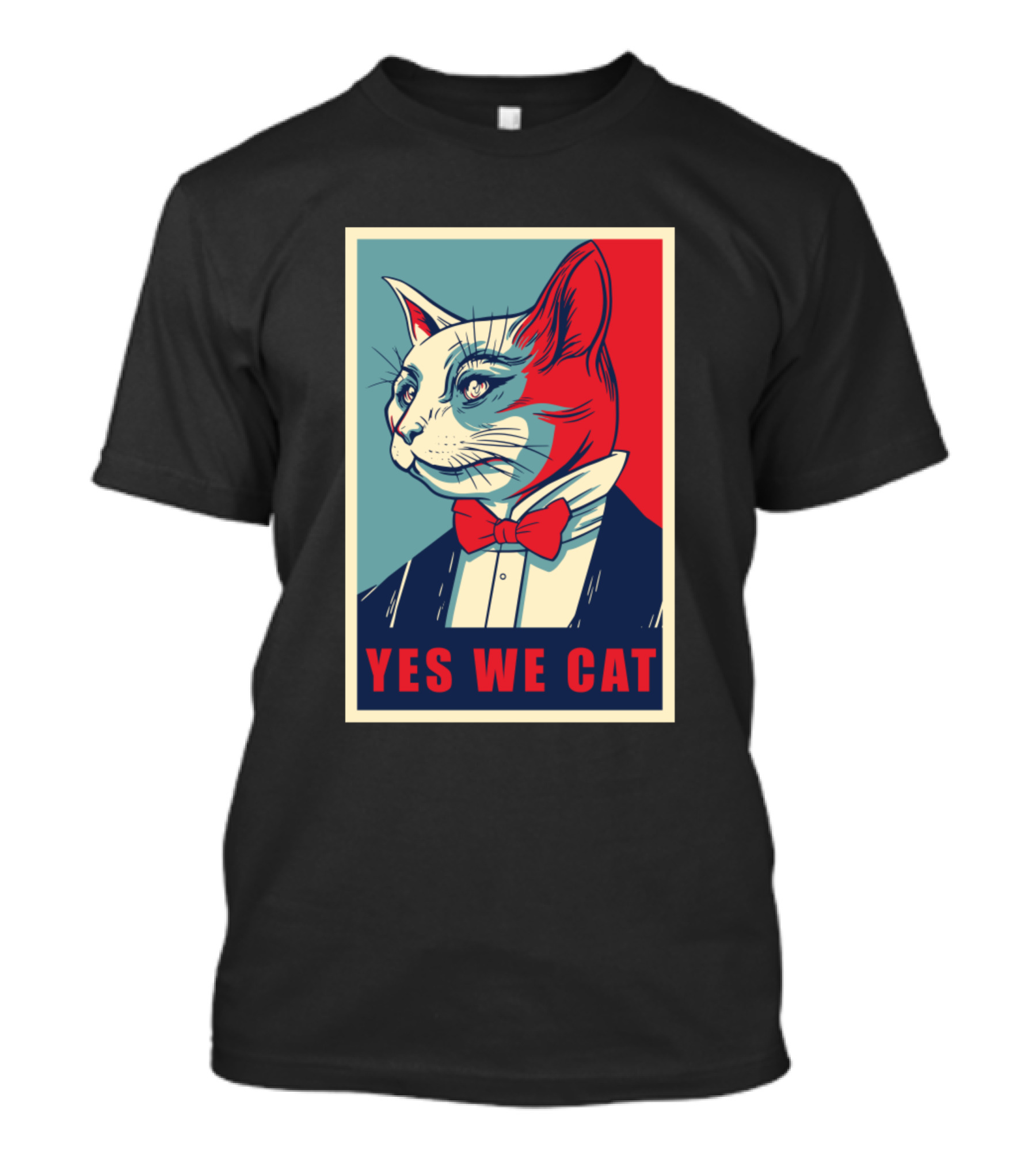Yes We Cat Funny Kitty Poster Parody With Red Bow Tie T-Shirt