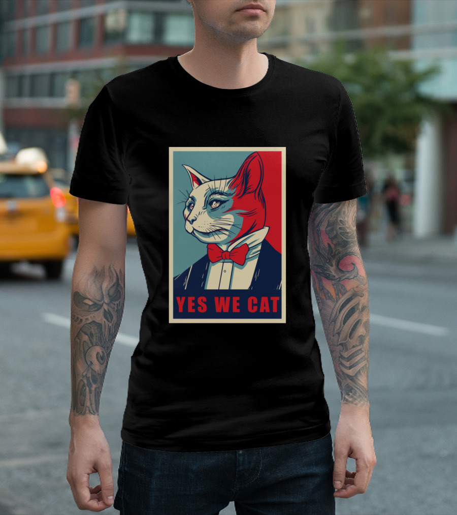 Yes We Cat Funny Kitty Poster Parody With Red Bow Tie T-Shirt