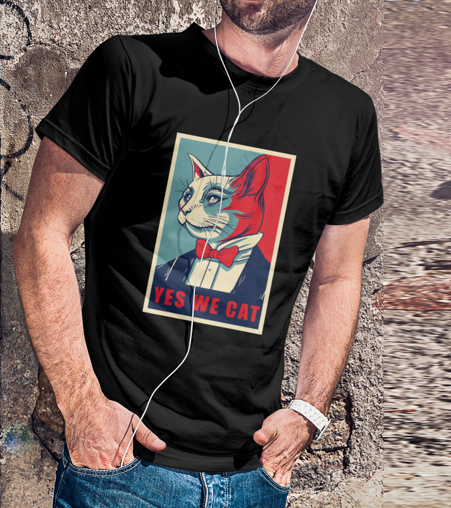 Yes We Cat Funny Kitty Poster Parody With Red Bow Tie T-Shirt