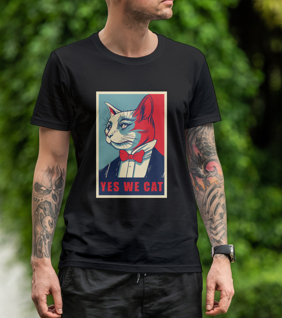 Yes We Cat Funny Kitty Poster Parody With Red Bow Tie T-Shirt