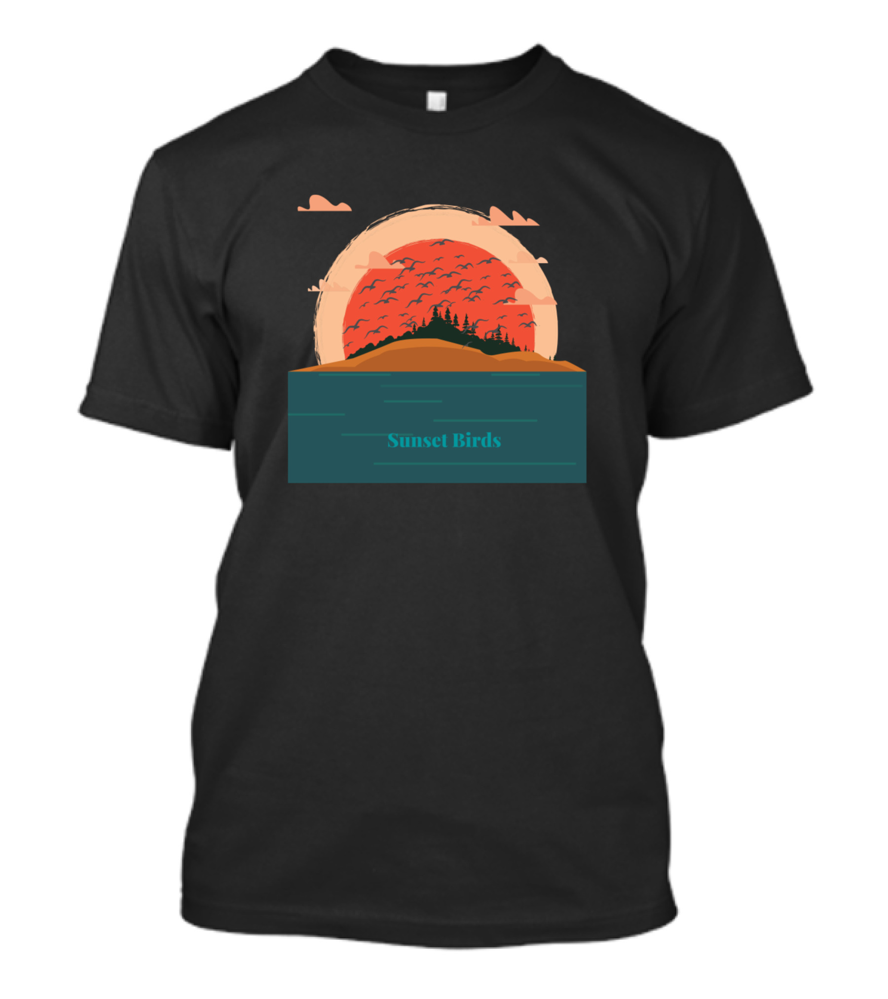 Sunset Birds Over Island Hills And Forest T-Shirt