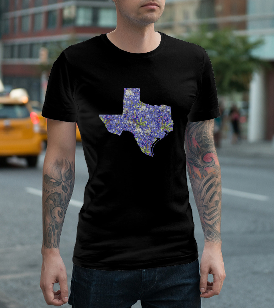 Texas Map Bluebonnet Flowers T-Shirt