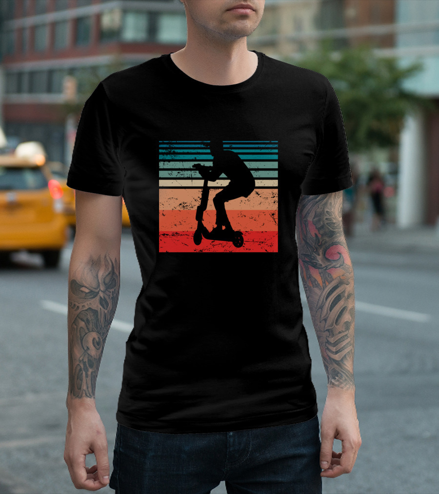 Vintage Electric Scooter Driver Retro Sunset Racing Stripes T-Shirt