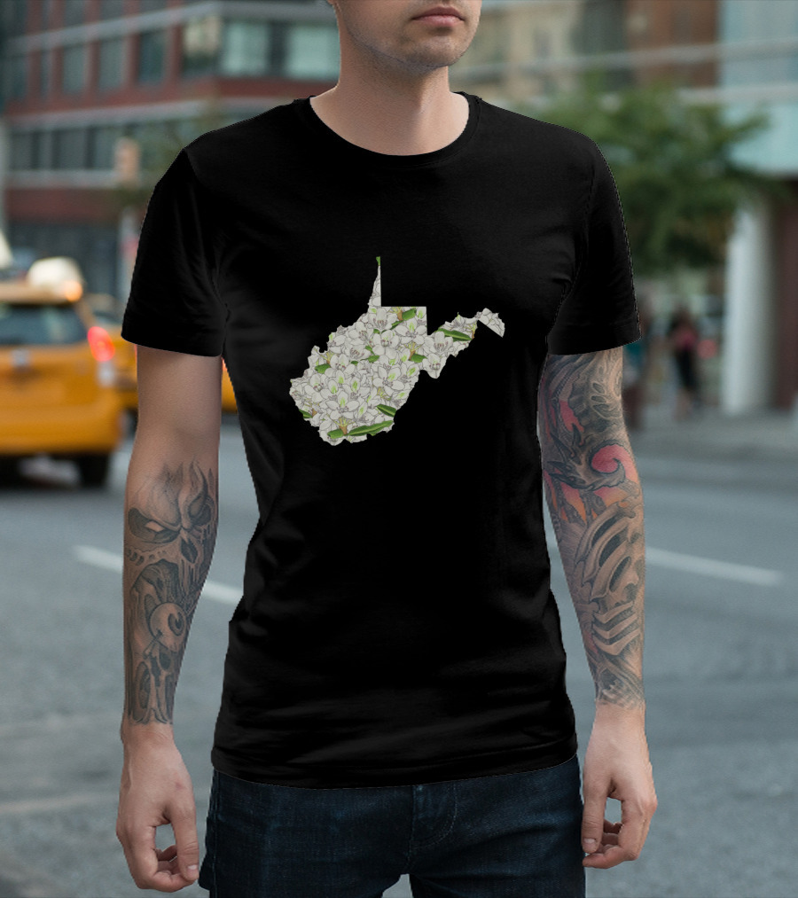 West Virginia State Silhouette Filled with White Floral T-Shirt