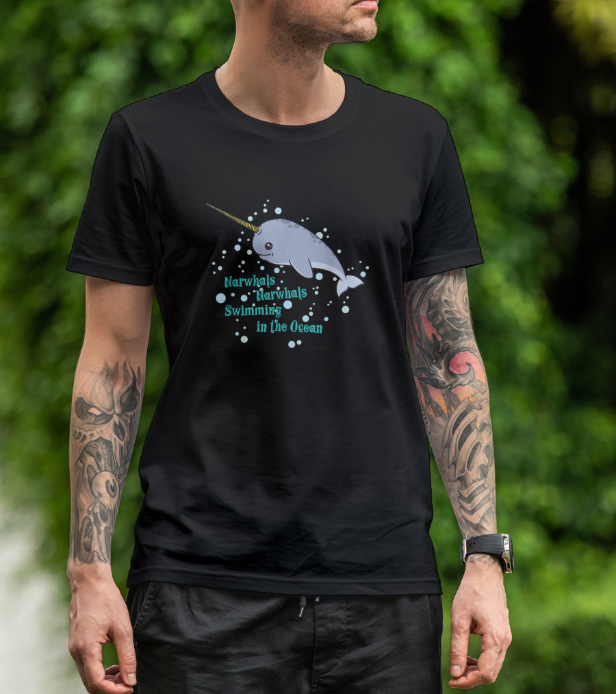 Narwhals Swimming In The Ocean Unicorns Of The Sea T-Shirt