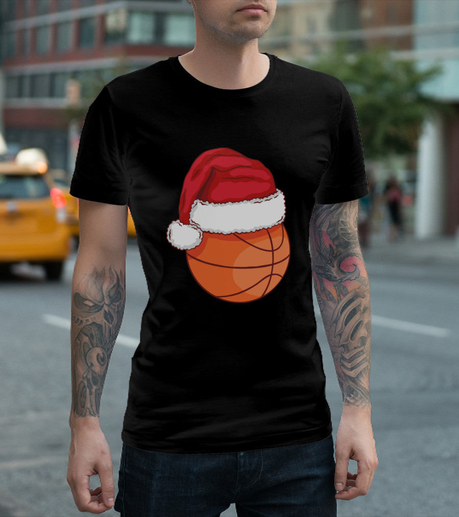 Basketball Player Santa Hat Christmas T-Shirt