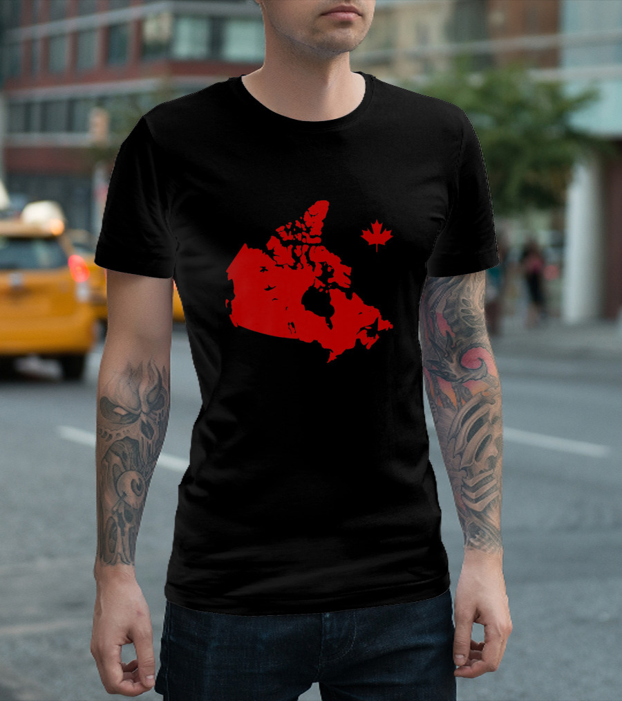 Canada Map and Red Canadian Maple Leaf T-Shirt