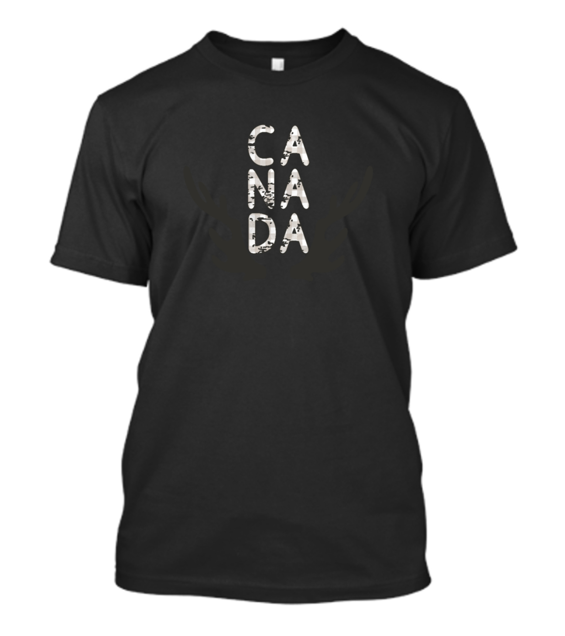 Canada Antlers Buffalo Plaid Text Casual Clot T-Shirt