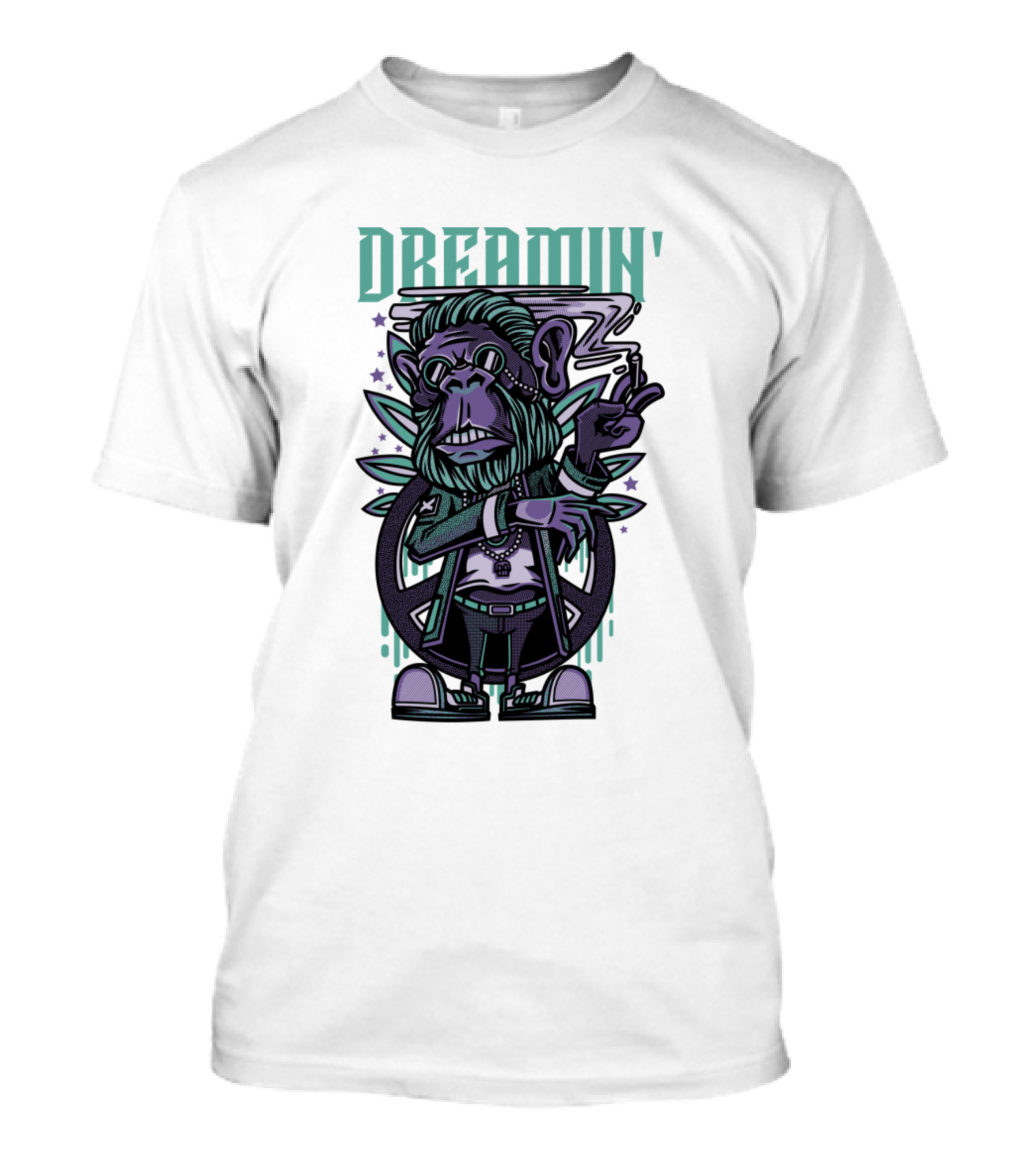 DREAMIN' Weed Character Smoking Monkey With Sunglasses And Bling T-Shirt
