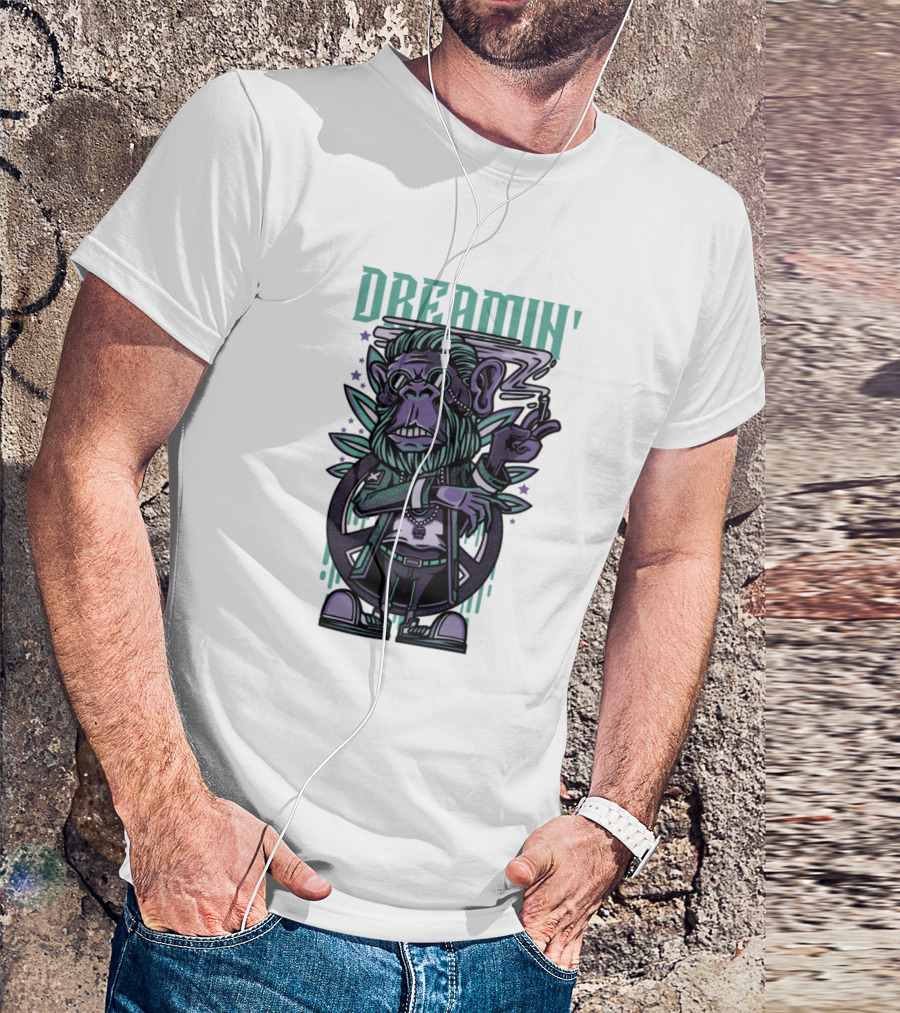 DREAMIN' Weed Character Smoking Monkey With Sunglasses And Bling T-Shirt