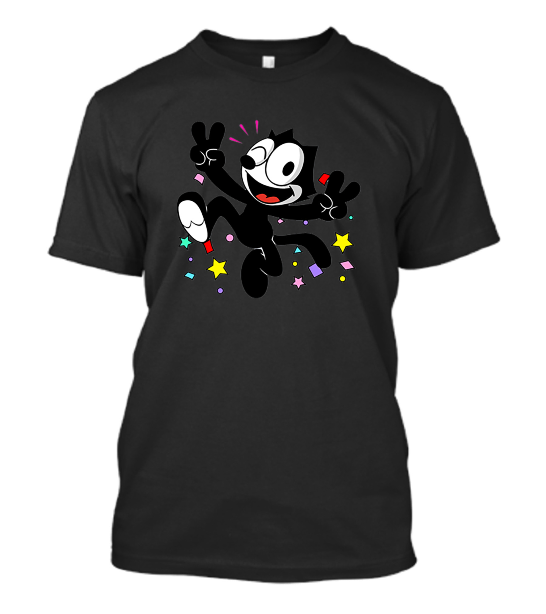 Funny Felix The Cat With Stars And Confetti T-Shirt