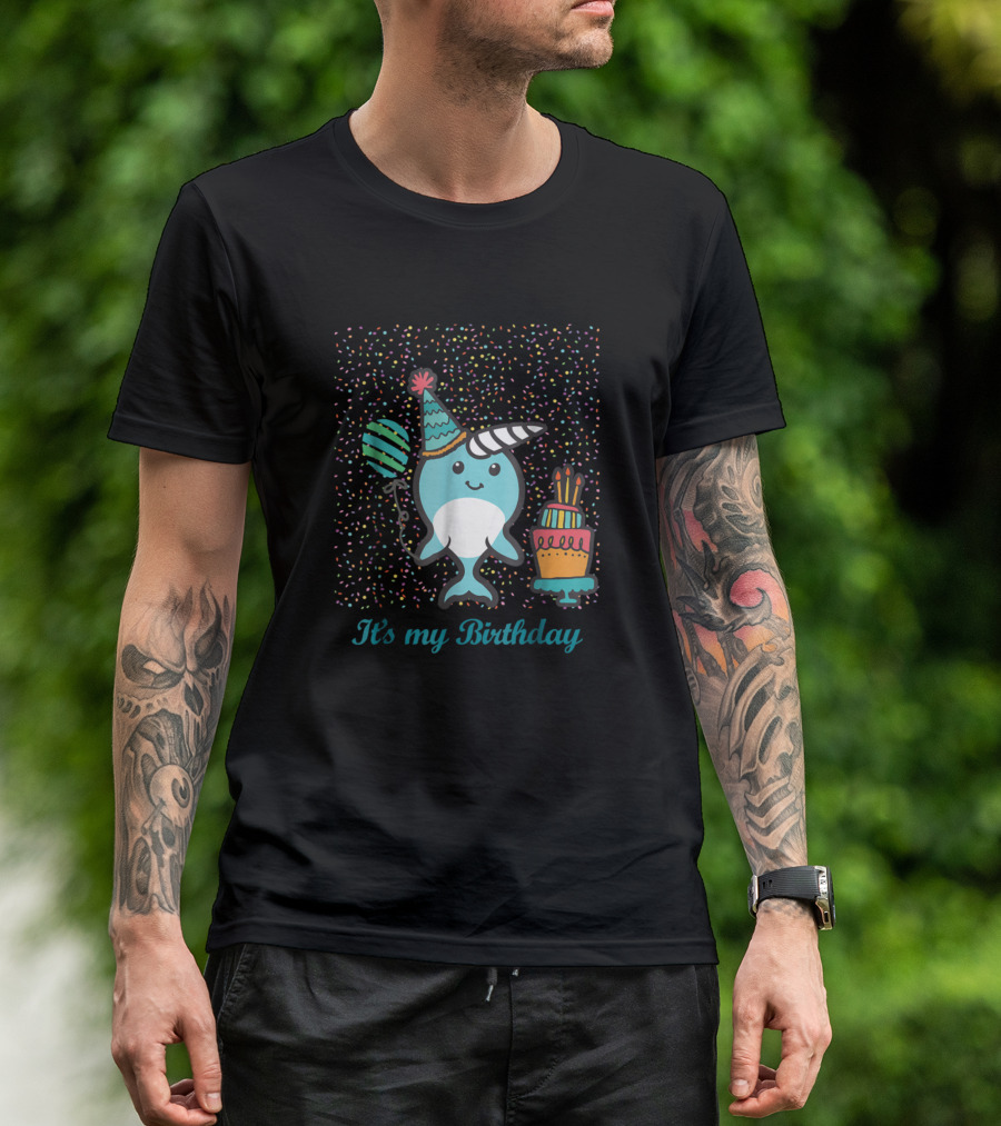 It's My Birthday Narwhal Kawaii Party Cake Balloon T-Shirt
