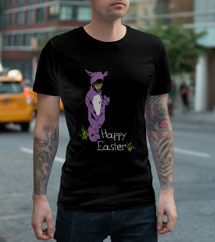 Happy Easter Jesus in Purple Bunny Suit T-Shirt