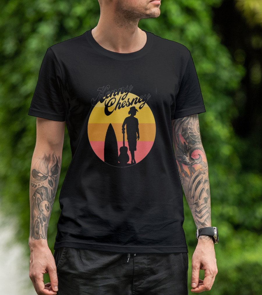 Kenny Chesney Sunset Silhouette With Surfboard And Guitar T-Shirt