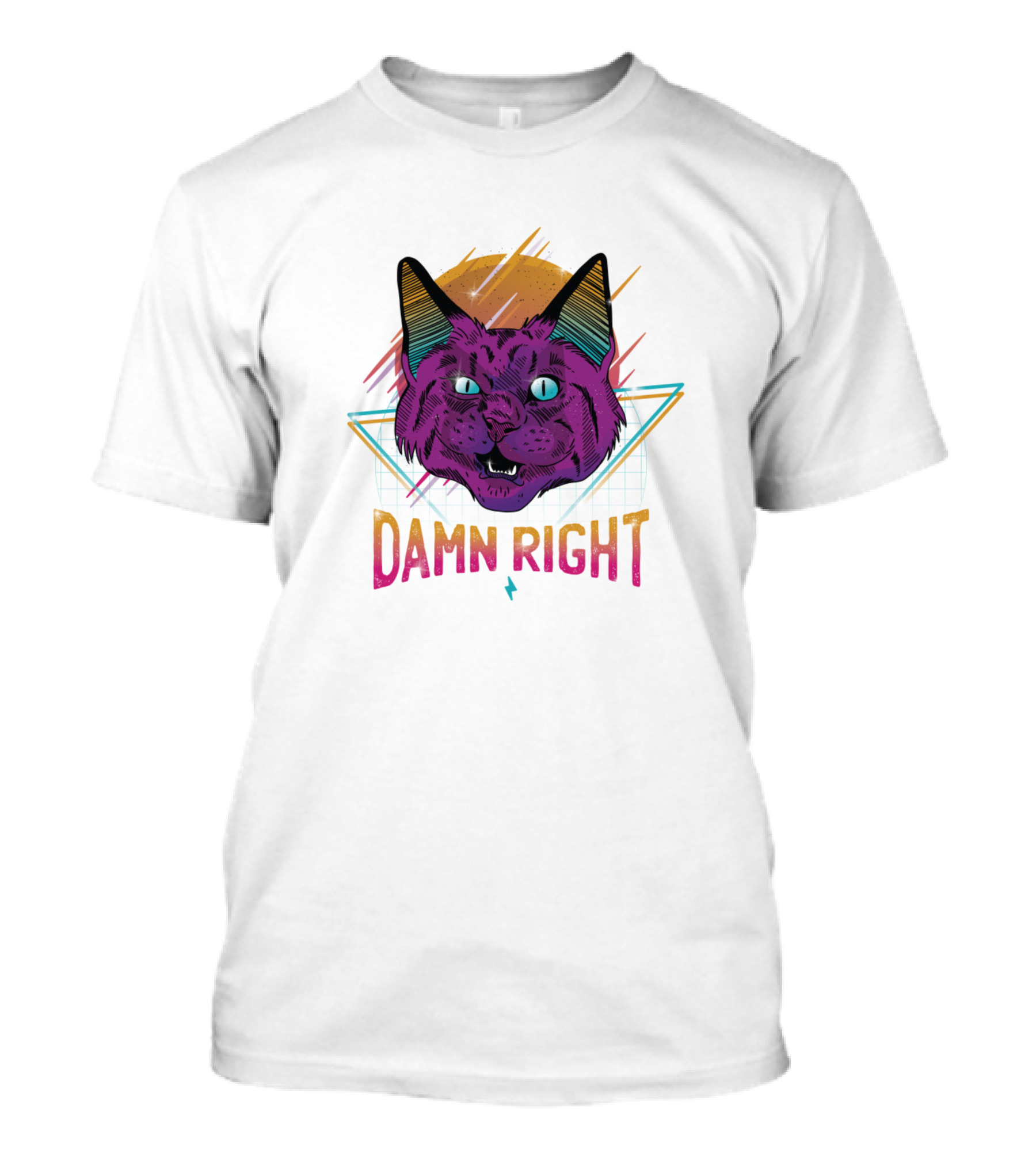 Damn Right Neon Party Cat Vaporwave T-Shirt