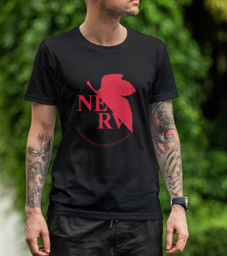 NERV Red Logo Neon Genesis Evangelion God's In His Heaven All's Right With The World T-Shirt