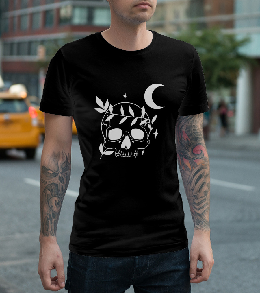 Ouija Mystic Eye Skull with Moon and Leaves T-Shirt