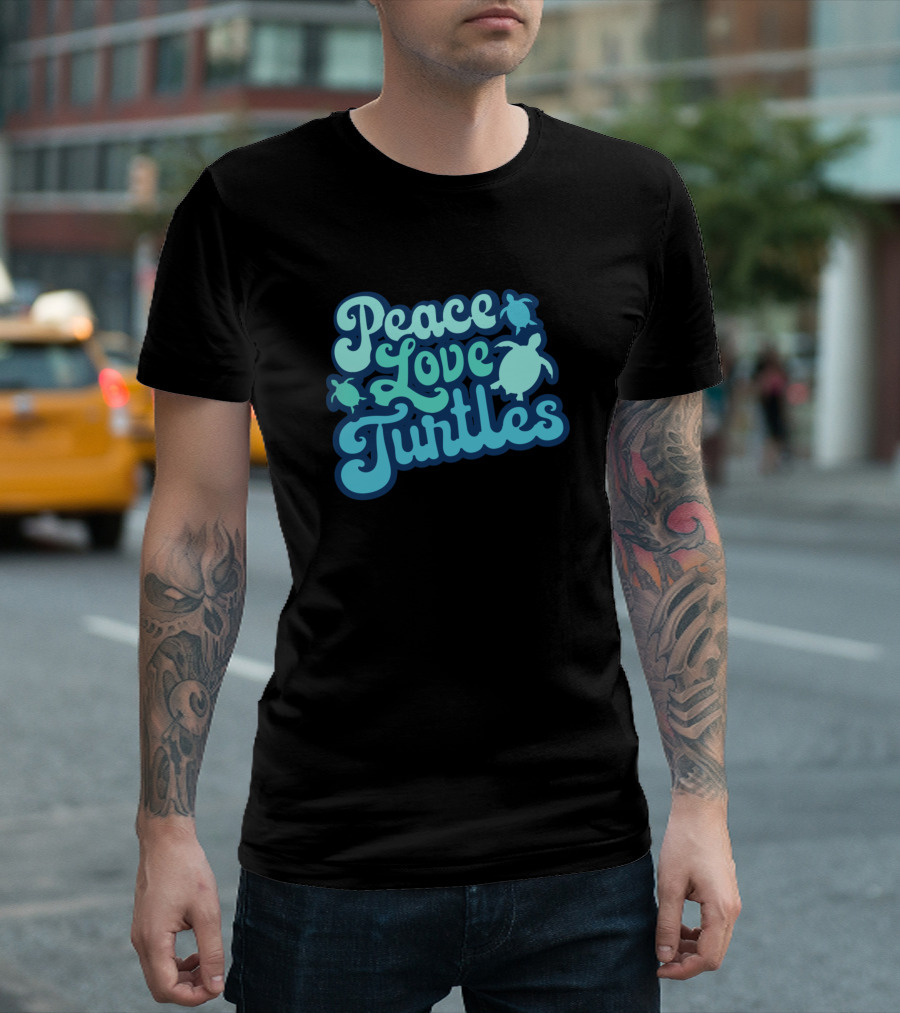 Peace Love Turtles Retro Font Style Turtles T-Shirt