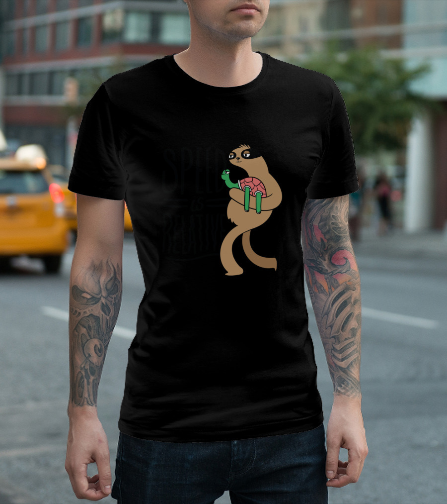 Speed Is Relative Sloth Carrying Turtle T-Shirt