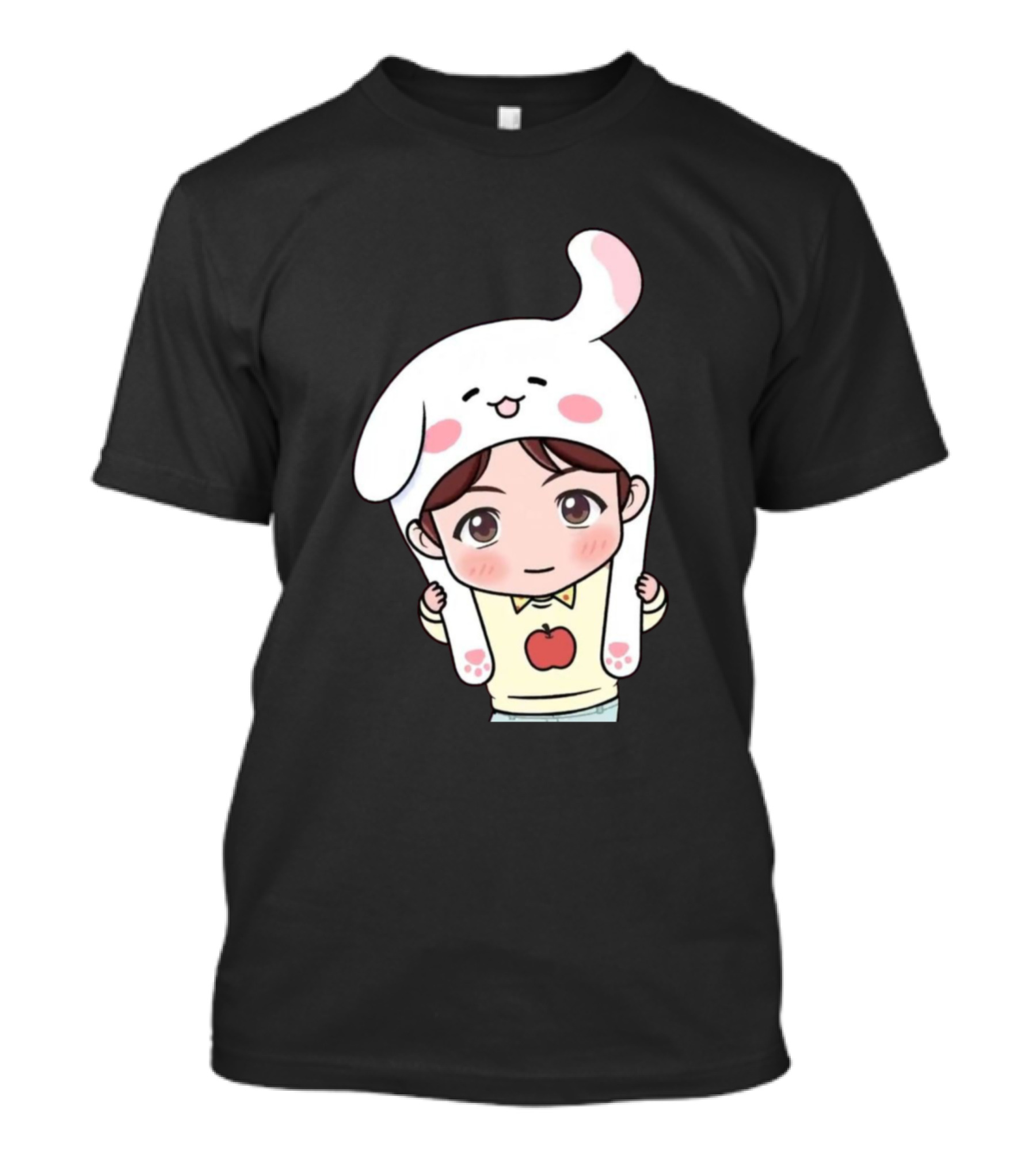 Suga BTS Cute Character With Bunny Hat And Apple T-Shirt