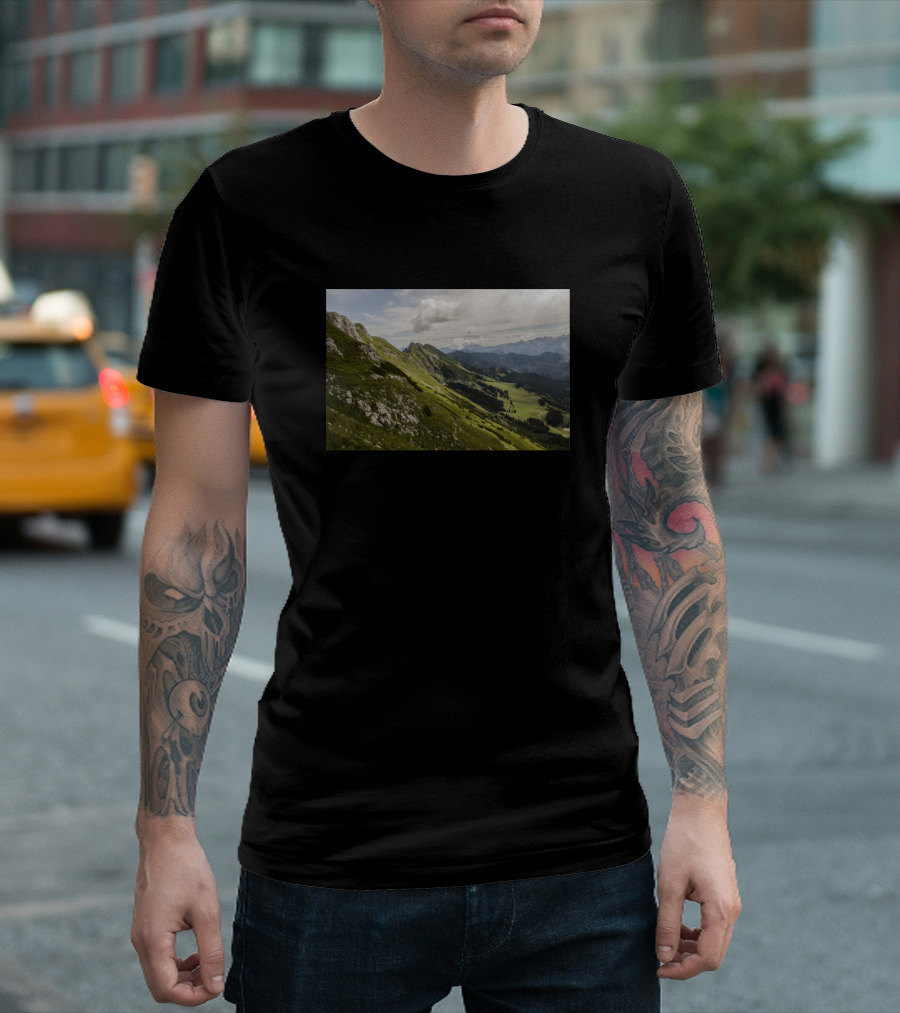 Valley Mountains Grass Landscape Scenic View T-Shirt