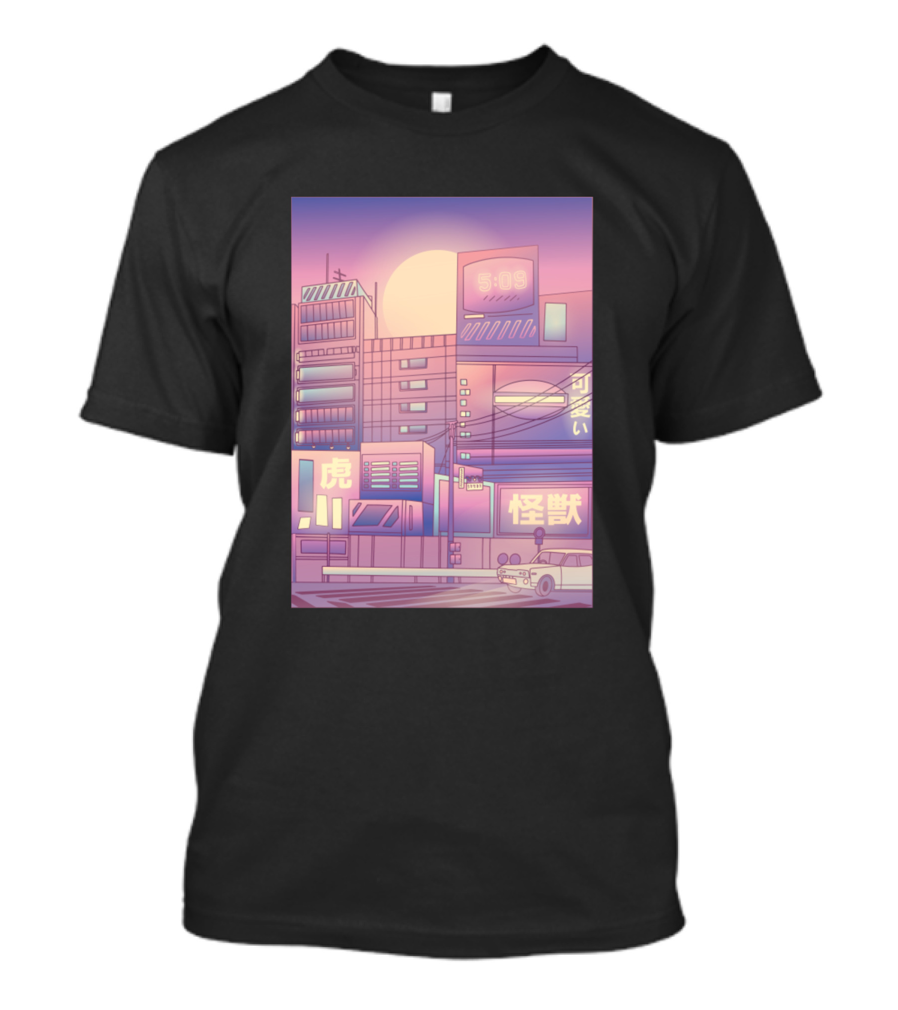 Vaporwave City Moon Neon Signs 5:05 Aesthetic Skyline T-Shirt