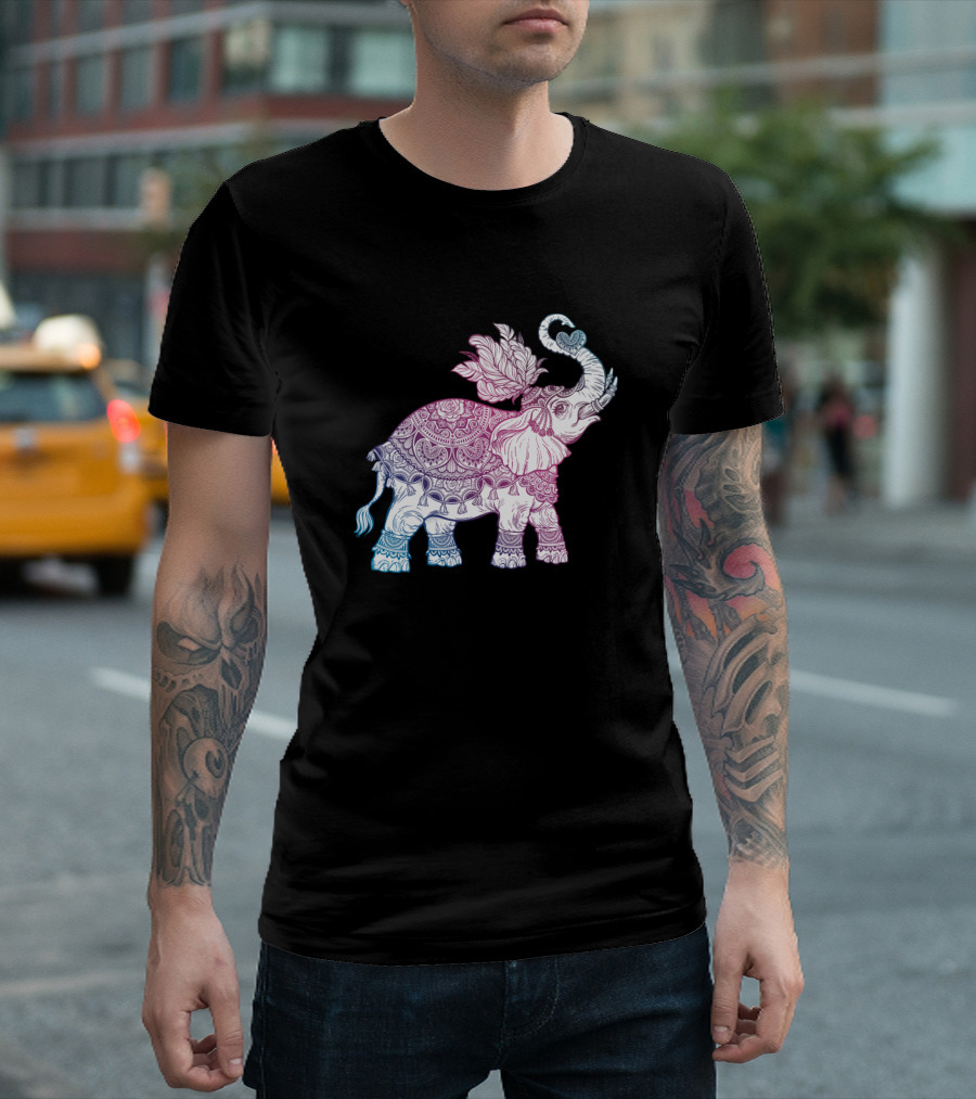 Boho Elephant Intricate Mandala Gradient T-Shirt