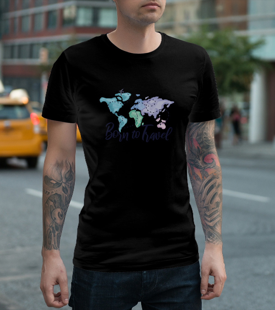 Born To Travel World Map Watercolor T-Shirt