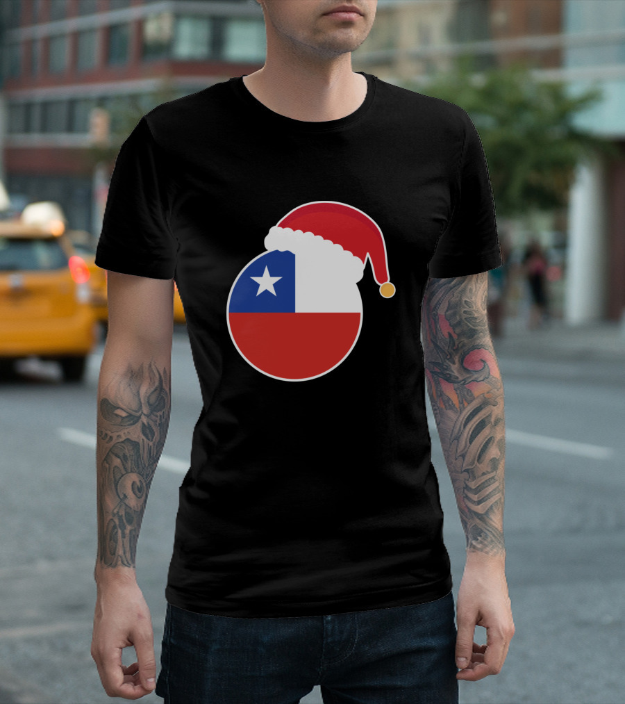 Christmas Santa Hat Chile Flag T-Shirt