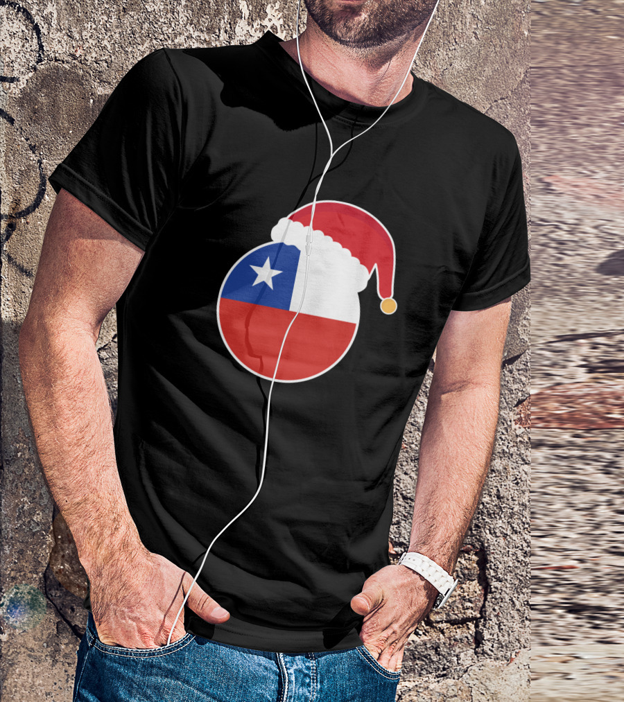 Christmas Santa Hat Chile Flag T-Shirt