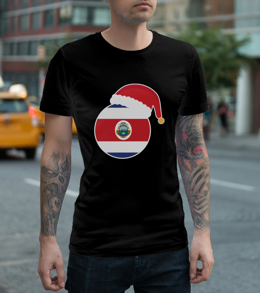 Costa Rica Flag with Santa Hat Christmas T-Shirt