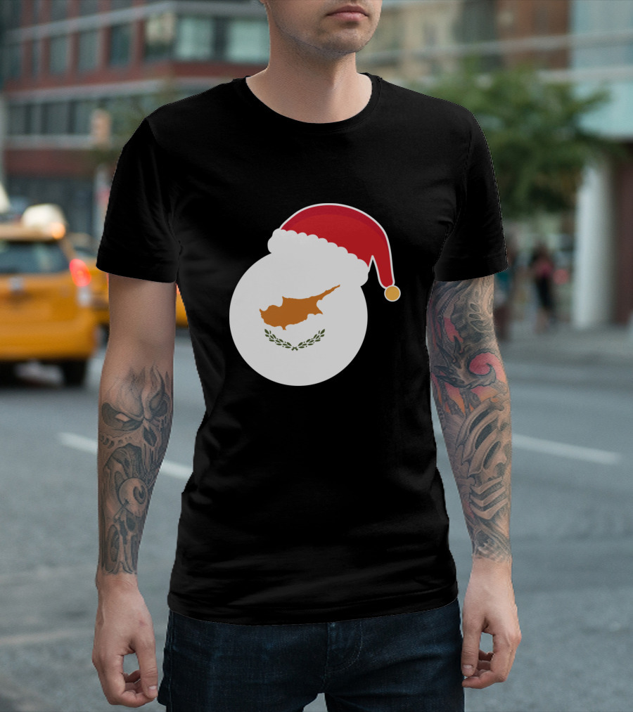 Christmas Cyprus Flag Santa Claus Hat T-Shirt