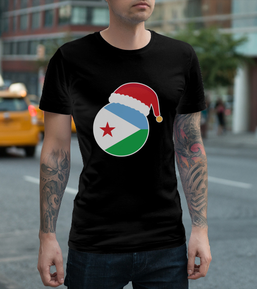 Santa Hat Djibouti Flag Christmas T-Shirt