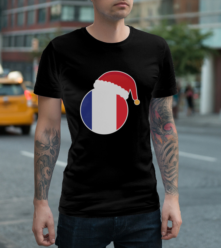 Christmas Santa Hat on France Flag T-Shirt