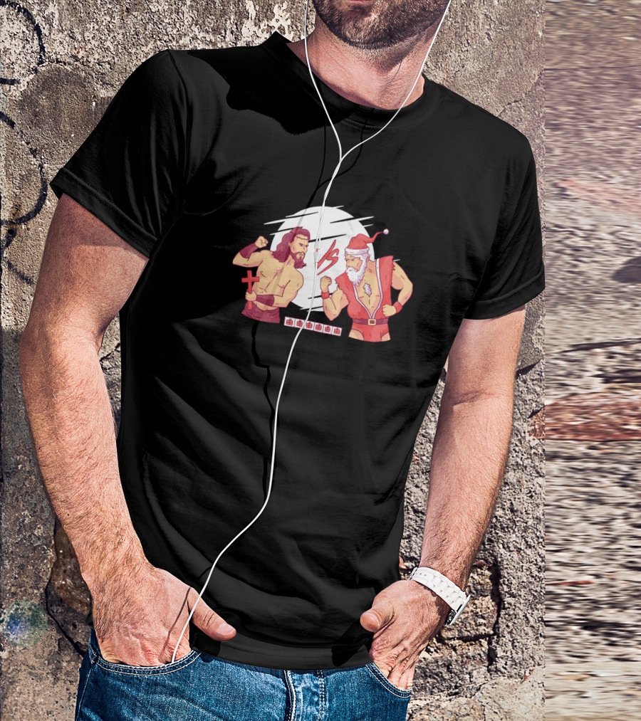 Jesus Vs Santa Cartoon Fight Christmas Cross Boxing Fun T-Shirt