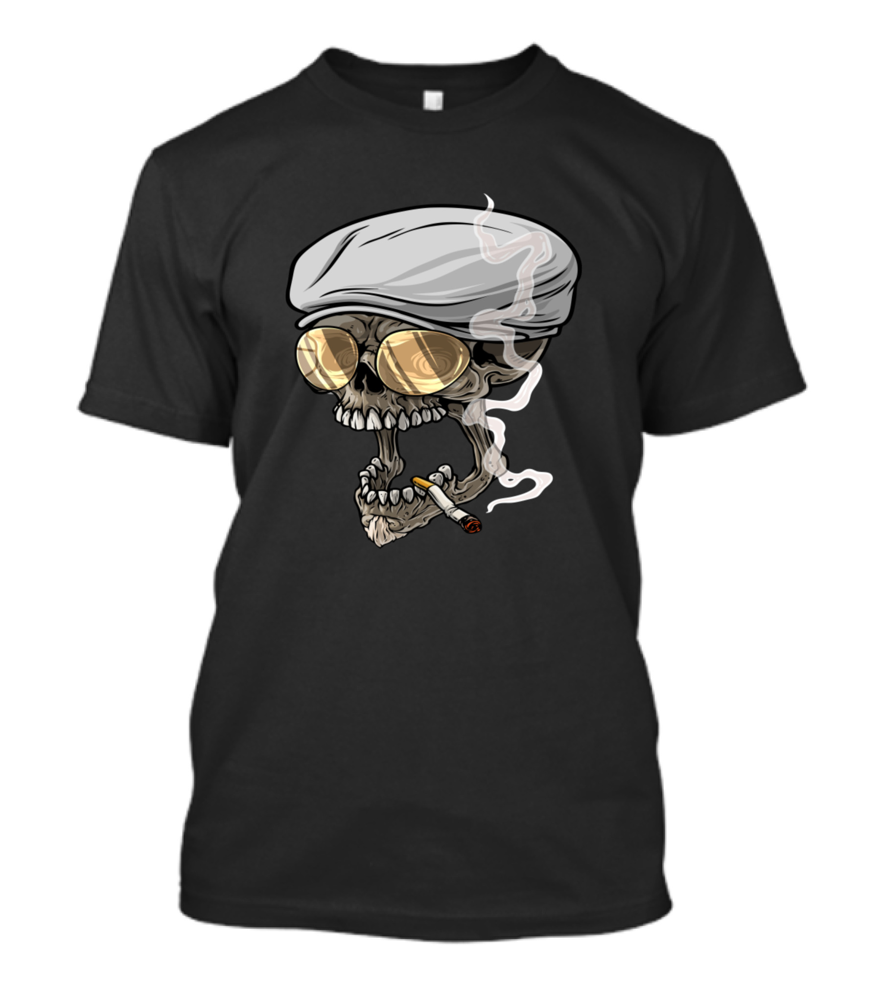 Funny Skull Cool Shades Smoking Beret T-Shirt